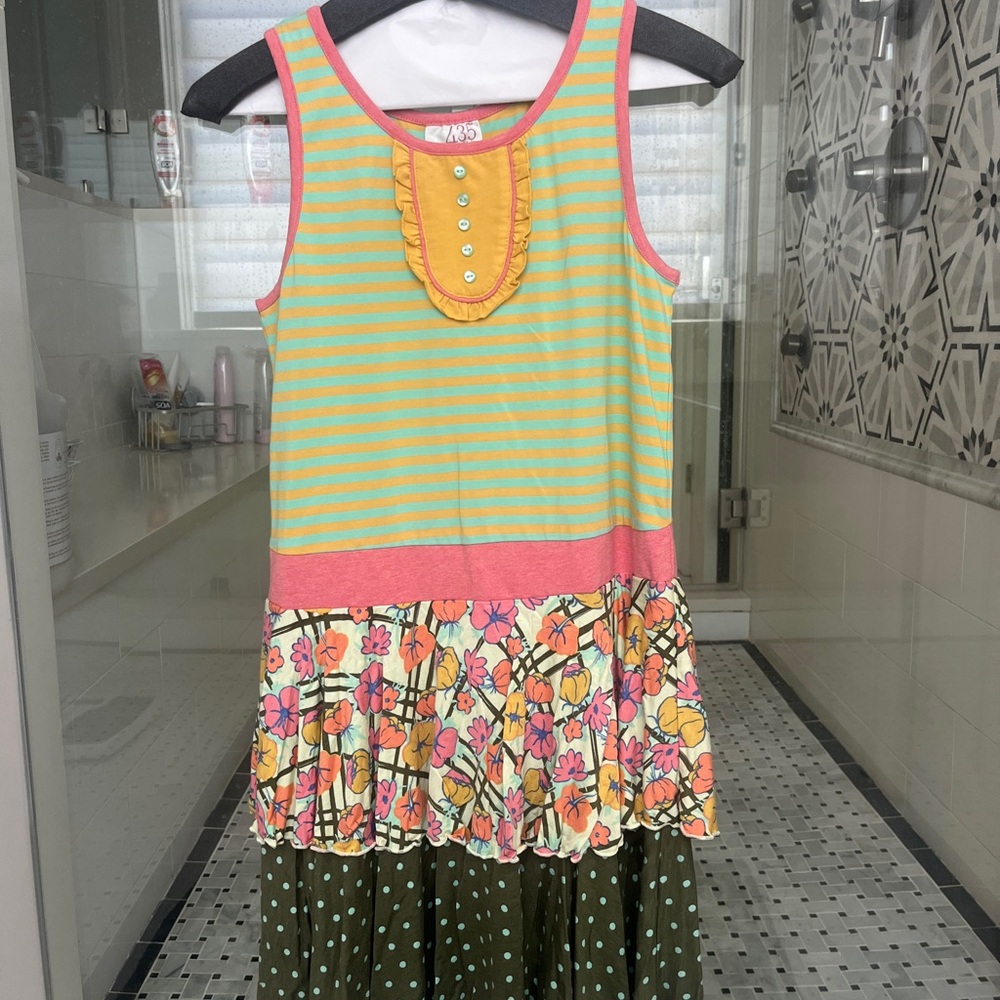 Colorful Tiered Girls' Summer Dress - Matilda Jane 435 Stripes & Floral Size 14